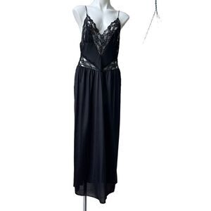 ILGWU Fifth Avenue Womens Maxi slip Dress Lace Open Back String Strap Black Larg